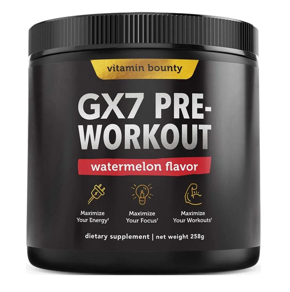 Watermelon GX7 Preworkout Dry Powder – Sugar-Free, Keto-Friendly Energy Supplement with Beta-Alanine & L-Citrulline by Vitamin Bounty