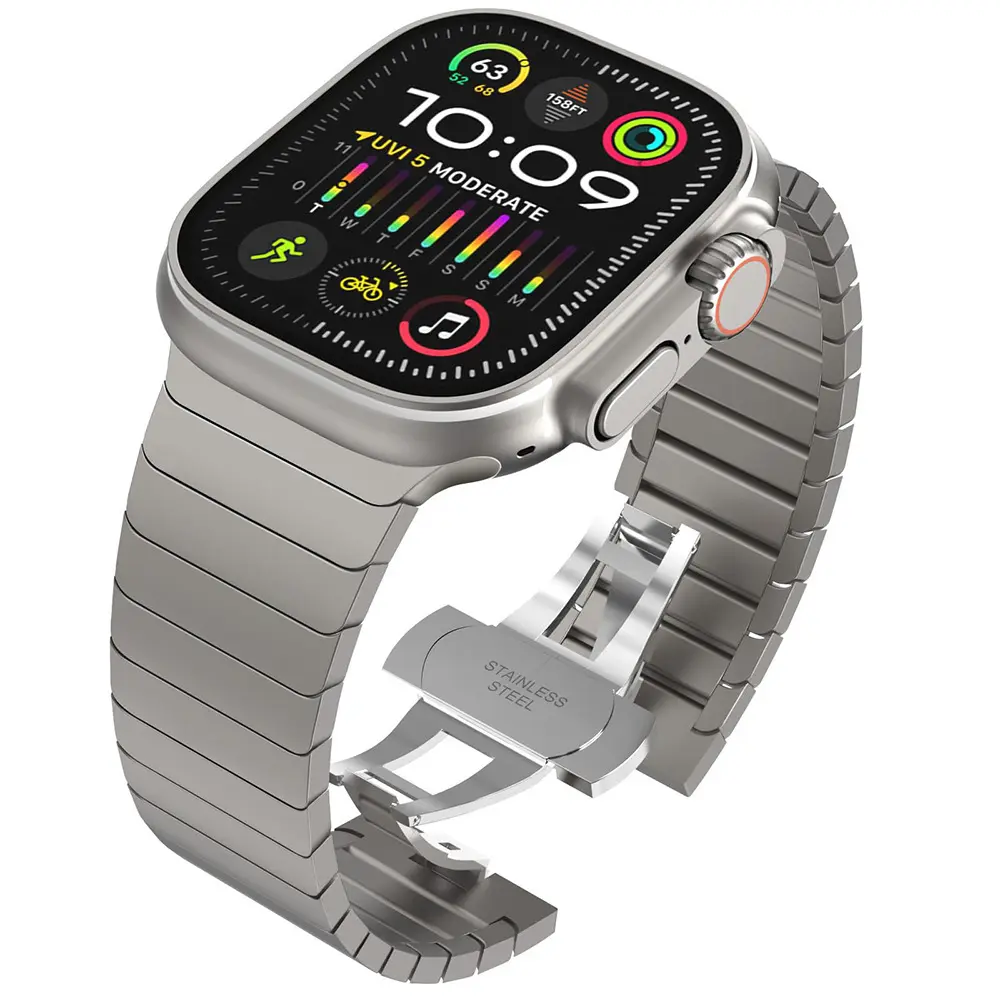 Titanium+Steel Multi-Size Fit Smartwatch Strap, Stylish Durable Versatile Stainless Steel Link Band for 44-49mm Smartwatches, Wearable Smart Watch Accessories (No Warranty)