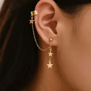 Fashionable simple retro niche star chain asymmetrical earrings for girls creative personality punk fashion accessories