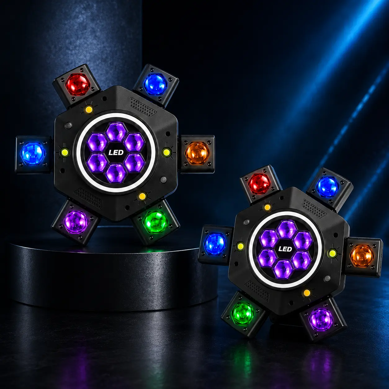 [NEW] XDV 6-Eye 6-Arm 150W RGBW Moving Head Stage Light with Laser, Strobe, Sound Active Mode, DMX512 & Remote Control for Adults' Birthday Parties, Bars, Clubs - Ambient Club Lights for Festive Decorations
