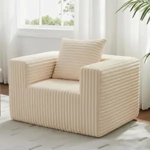 Single Cloud Sofa, Giant Bean Bag Chair with High Small Single Sofa Beige