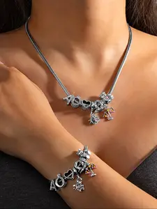 Elegant Bear Zodiac Unique Pendant Necklace Bracelet Set, Zircon Heart Letter Jewelry for Women, Perfect Gift for Holidays Birthdays