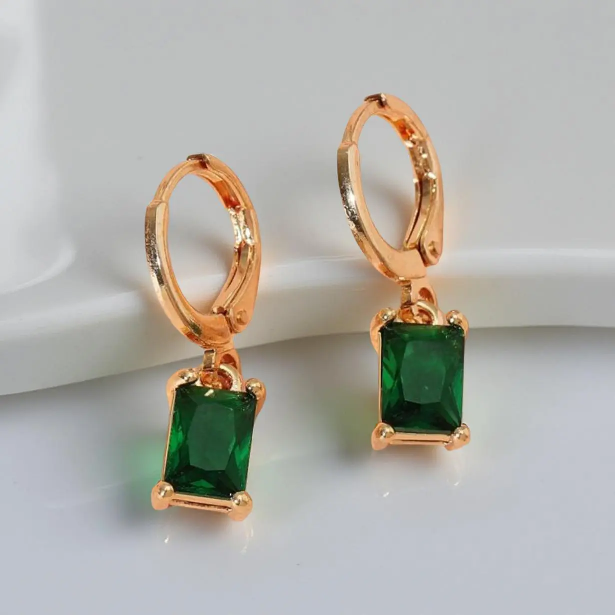 Beautiful Emerald Green Huggie Earrings