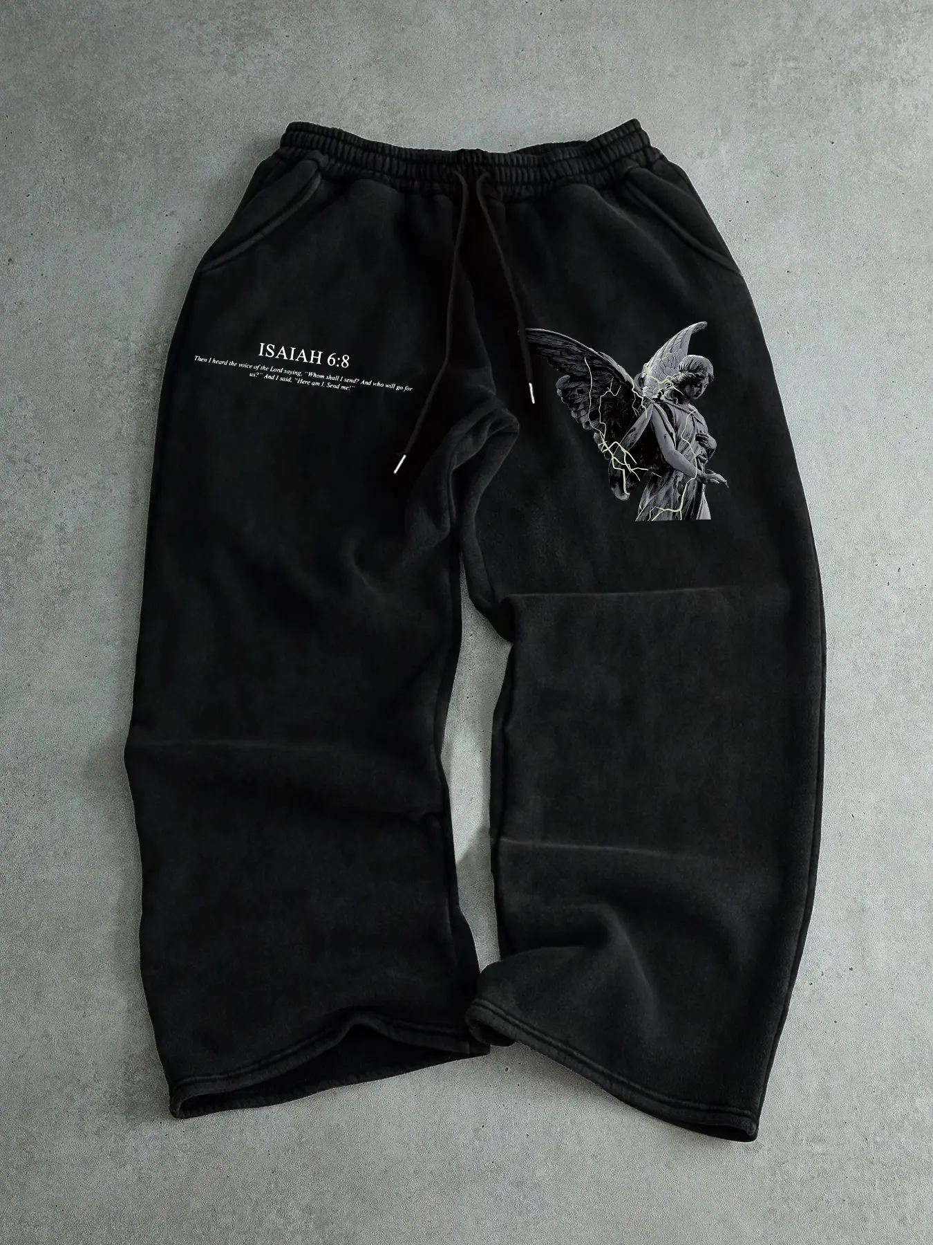 Men's Drawstring Waist Printed Sweatpants with Angel Print, Comfortable Stylish Casual Pants for Daily Wear, Suitable for Fall & Winter