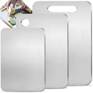 100% Pure Titanium Cutting Board Set of 3, Double-Sided Pure Cut Titanium Cutting Boards for Kitchen Dishwasher Safe, Camping Charcuterie Cutting Board Mat for Fruit, Meat & Outdoor BBQ Party (S+M+L)