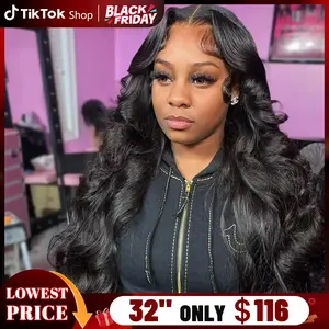 13x6 HD Lace Frontal Human Hair Wigs Body Wave Lace Front Wigs Brazilian Transparent Lace Front Wig Nature Color Body Wave Human Hair Wig For Women Pre Plucked 180% Density Virgin Human Hair with Baby Hair Bleached Knots TikTokShopBlackFriday
