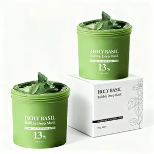 LANYAN Holy Basil Bubble Deep Mask - Vegan Clay-to-Bubble Wash-Off for Pore Cleansing & Blackhead Removal, Moisturizing & Hydrating for All Skin Types, 90g / 3.17 oz