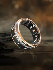 Unisex Stainless Steel Bluetooth-compatible Smart Ring, Zircon Inlay Roman Numerals, Health Monitor Waterproof Fashion Jewelry Gift