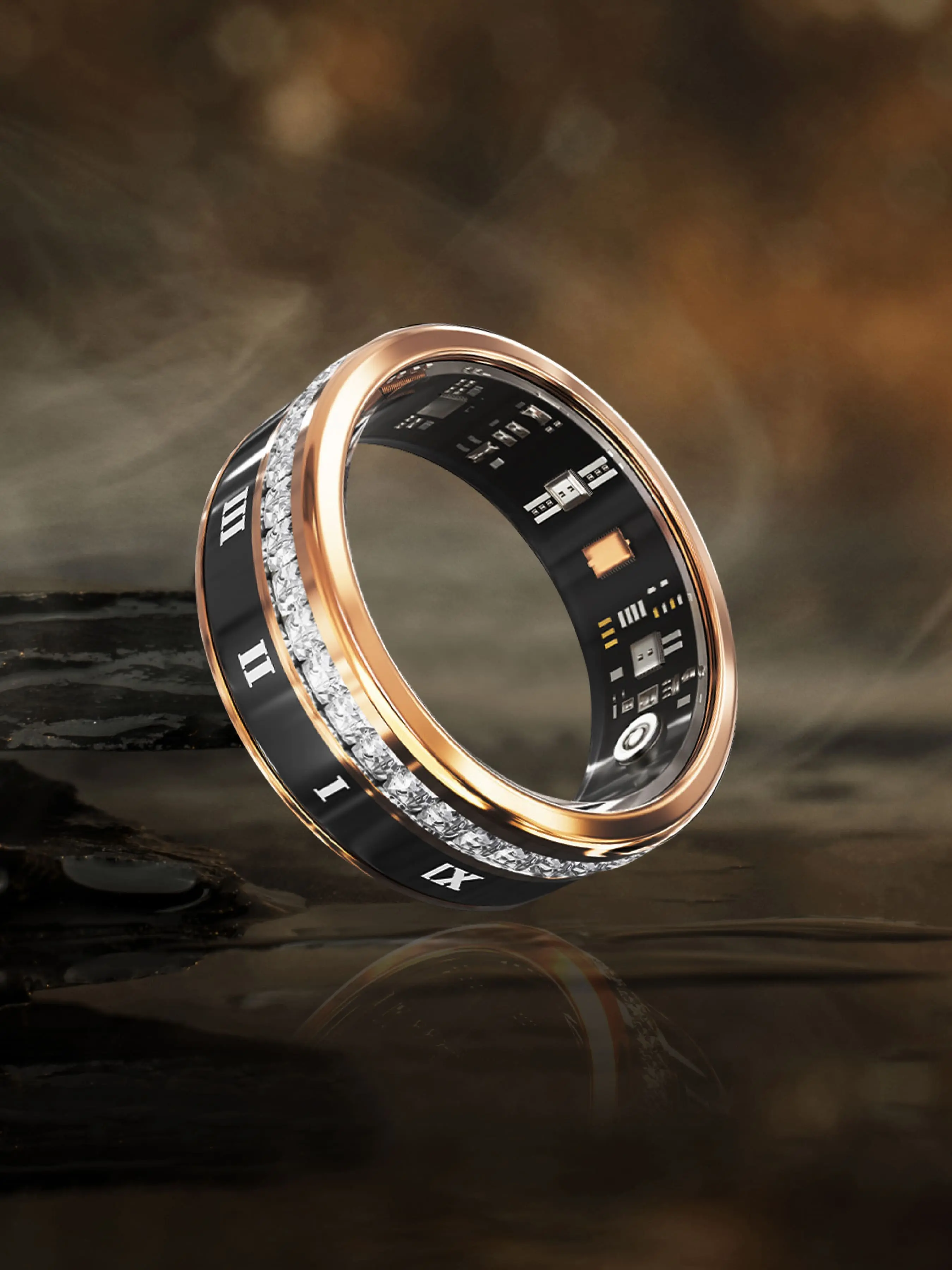 Unisex Stainless Steel Bluetooth-compatible Smart Ring, Zircon Inlay Roman Numerals, Health Monitor Waterproof Fashion Jewelry Gift