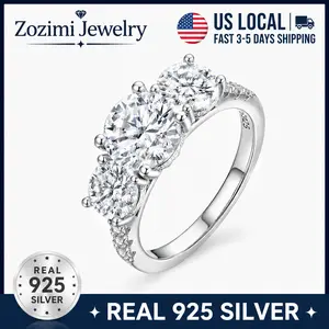 Zozimi 925 Sterling Silver 3 Stone 1+2+1CT Trilogy Band Engagement Ring with high quality 5A Cubic Zirconia, Elegant Design For Woman Man Anniversary & Valentine's Day Gift or Daily Wear