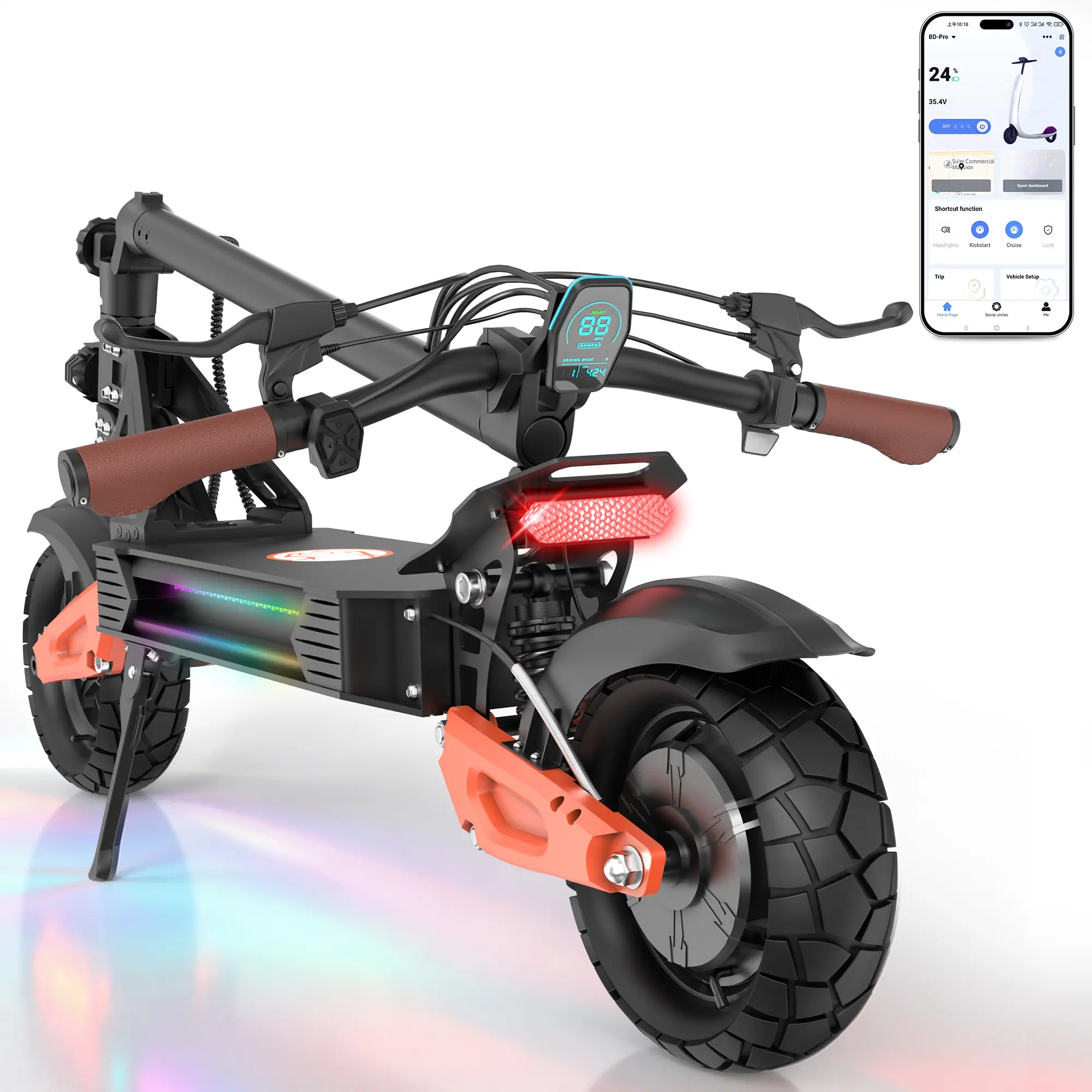 Kugoof 3 ProMax Foldable Adult Motorized Scooter with Seat, 800W Motor, Dual Suspension, 31 MPH Speed, 30 Mi Range, App Control, LED Display, Bluetooth, 11-in All-Terrain Tires, 220LBS Max Load, Multifunctional, Dual Brakes, Suitable for 6+ Years, Motoriz