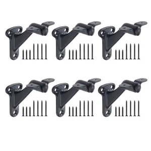 VEVOR Handrail Hardware Bracket, 6 Packs Heavy Duty Hand Rail Brackets, Flexible Angle Adjustment Easy Install, Stair Railing Hardware for Stairways Handrail, Staircase, Matte Black
