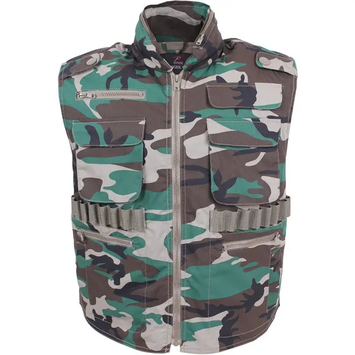 Men's Sleeveless Woodland Camouflage Tactical Waistcoat - Menswear Tops, Military Ranger Tactical Look, Zipper Closure, Hook and Loop, Pocket Design, Durable Shell, Ideal for Law Enforcement, Outdoor Activities