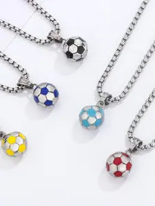 Men's Stainless Steel Sporty Football Pendant Necklace,  Casual Trendy Matching Necklace Jewelry for Party, Classic Fashion Accessories for Daily Wear, Necklaces Men