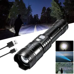 Multifunctional LED Flashlight Camping Light USB Rechargeable, Portable Waterproof  Flashlight, White Laser Flashlight for Outdoor Camp