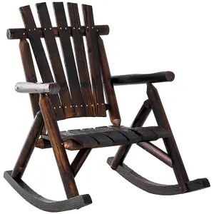 kaelin rocking chair Outsunny Outdoor Wooden Rocking Chair, Rustic Adirondack Rocker with Slatted Seat, High Backrest, Armrests for Patio, Garden, and Porch, Large, Brown