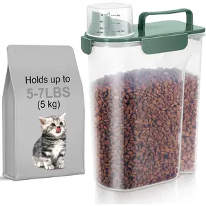 5-7Lbs Cat Dog Storage Container, Portable Pet Food Containers with Upgraded Large Spout and Cup, Small Animal Kibble Dispenser for Bird Seed Oatmeal Rice Flour Brown Sugar Dark Green