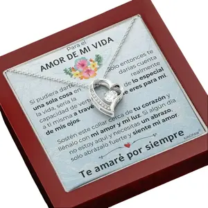 Collar de Corazón para Ella en Oro Blanco 14K con Tarjeta de Mensaje – Regalo Romántico Listo para Regalar, Ideal para San Valentín, Cumpleaños y Navidad