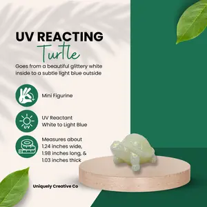 Sunlit Splendor: UV Reactant Mini White Glitter Turtle Transforms to Enchanting Light Blue in Sunlight Decor Gift Epoxy Figurine Lover Room Table Ornaments