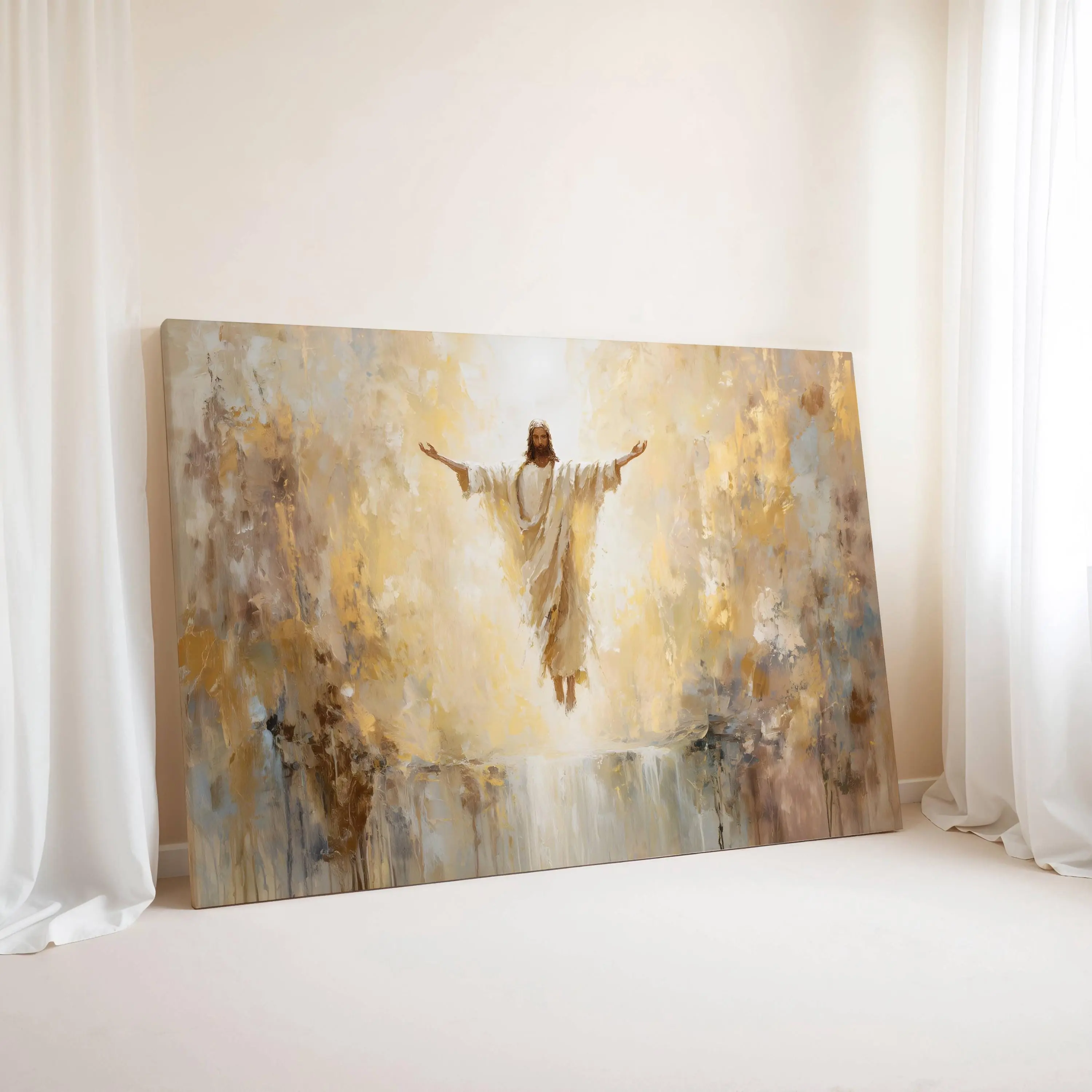 [Unframed] Ascension of Christ Canvas | Golden Christian Wall Art, Jesus Resurrection Painting