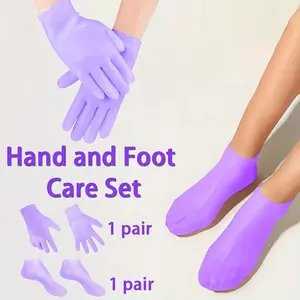 Silicone Moisturizing 2-Piece Set for Face, Hands, and Feet, Reusable Evaporation-Proof Mask, Softening Nail Care Gloves and Moisturizing Socks for Dry Skin, Foot Care Product