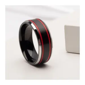 Verve Men's Jewelry Stainless Steel Black and Red Ring