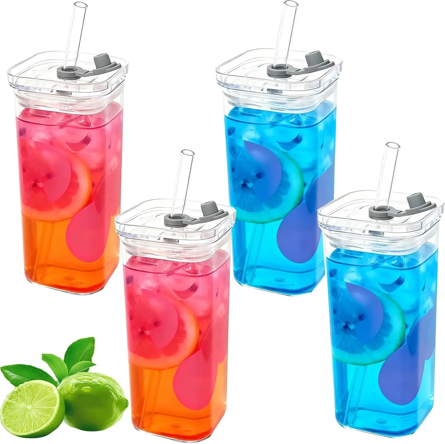 PrimePickGlobal Heat-Safe Glass Tumbler Drinkware Gift, 4/6 Pack for Sharing, Portable Drinking Cup with Lid & Straw Ease, Durable Kitchen Gadgets for Home & Outdoor Use