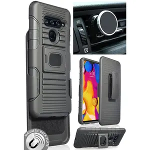 Case/Mount/Clip for LG V40, Nakedcellphone Black Ring Grip Case Cover + Belt Hip Holster Stand + Magnetic Car Holder for LG V40 ThinQ (V405QA7, LM-V405UA, V405TAB)