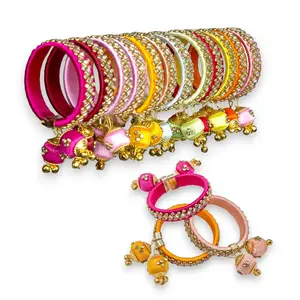 LoveNspire Kundan Silk Thread Bangles - Handcrafted Mix Bracelets with Kundan & Flower Accents, Trendy Fashionable Female Name Gift Option, Festive Wedding Ethnic Accessories (Multiple Packs)