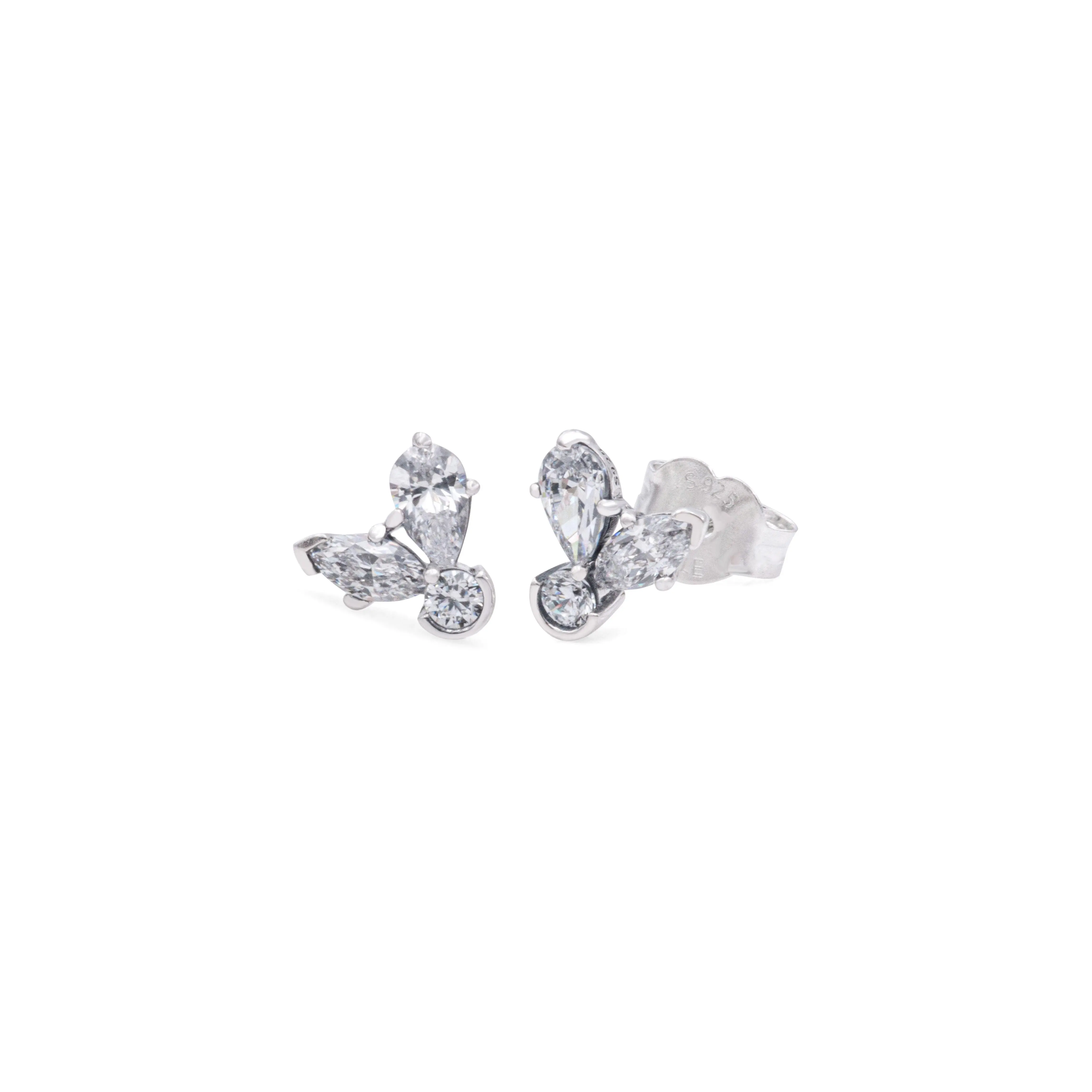 PANDORA Sparkling Herbarium Cluster Stud Earrings, Sterling Silver with Pear & Marquise Cut Stones for Adults' Everyday Wear