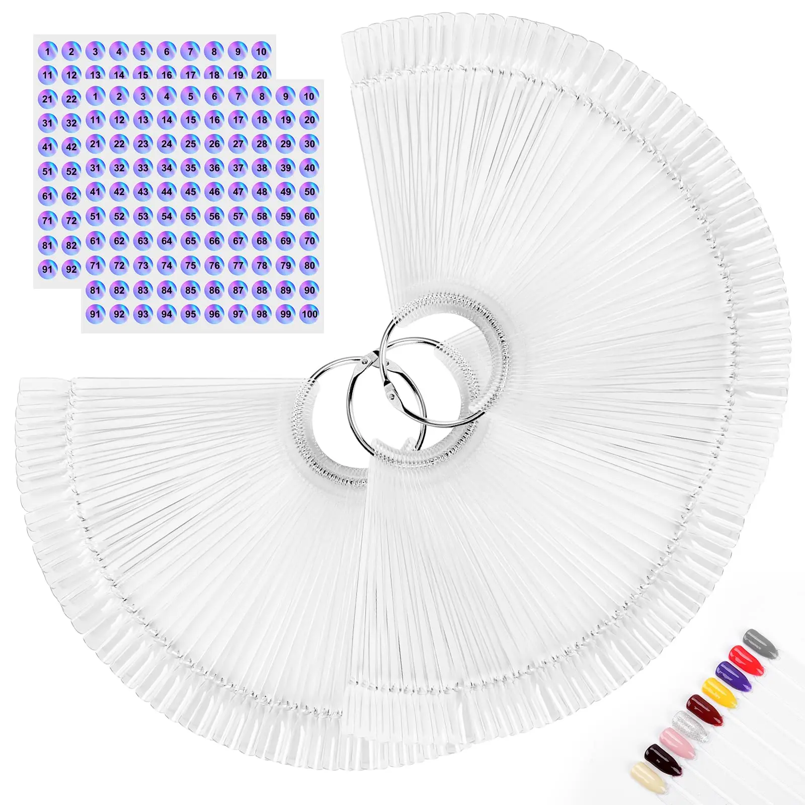 150pcs Nail Swatch Sticks with Ring and Number Stickers, Color Swatches for Nail Polish Display Nail Art Supplies for Nail Techs Must Haves