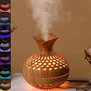 Flower wood grain humidifier, mini aromatherapy machine mushroom vase humidifier, household small humidifier with LED rainbow light, silent heavy fog humidifier, home office humidifier