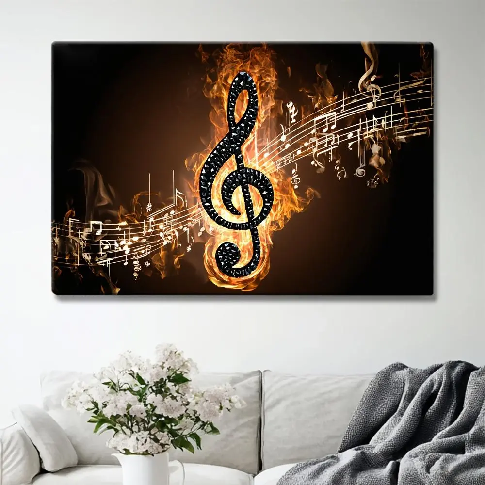 2D Flat Treble Clef Artistic Wood Painting Print - Vintage Music-Themed Home Decor Poster with Hanging Frame, Ideal Thanksgiving/Father's Day/Easter Gift for Bedrooms (Houndstooth, Marble Accents for Easy Mounting)