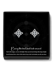 Wreath Witch Knot Stud Earrings With Blessing Message Card, Dainty Hypoallergenic Piercing Studs for Sensitive Ears, Christmas Birthday Jewelry Gift for Women, Witchy Jewelry, Dainty Fashion Jewelry