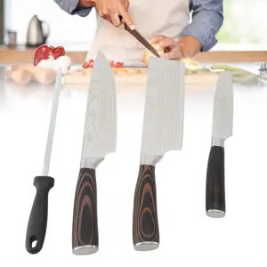 3PCS Chef Cutter with Sharpener ，Wood Handle ，High Carbon Stainless Steel ，Japanese Cutter Set for Kitchen