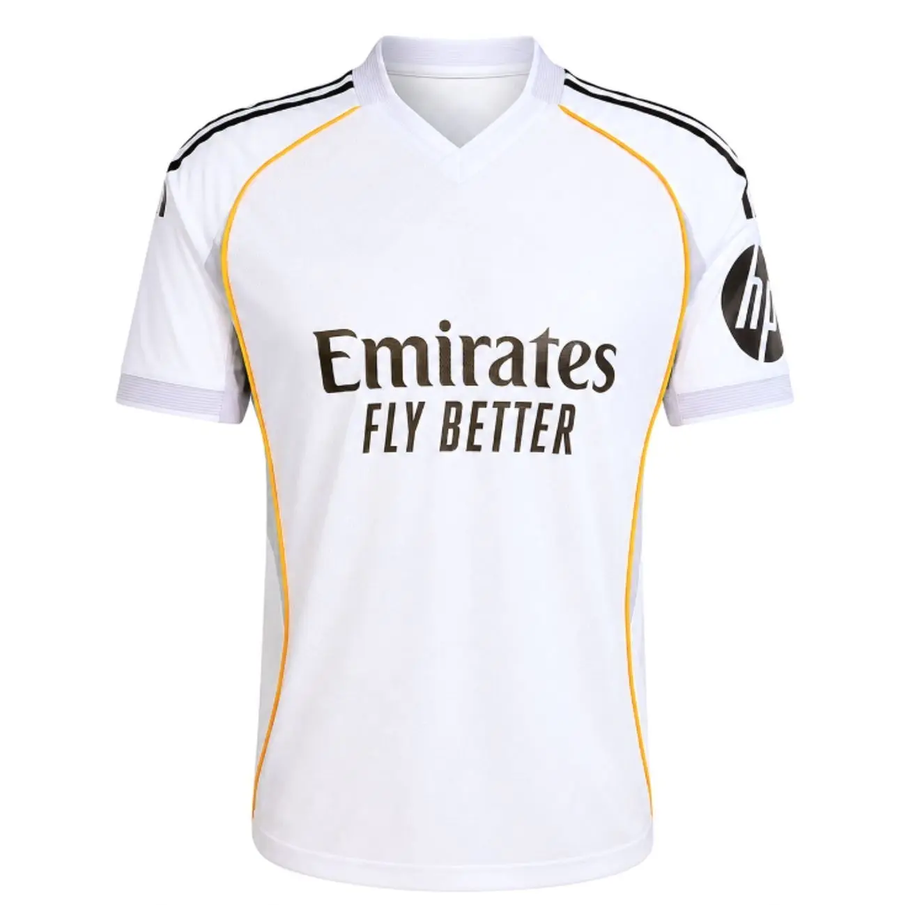 [FULL LOGO] - REAL 2025/26 Home Soccer Jersey | Unisex White Football Shirt with Yellow & Gray Accents - Personalized on Request