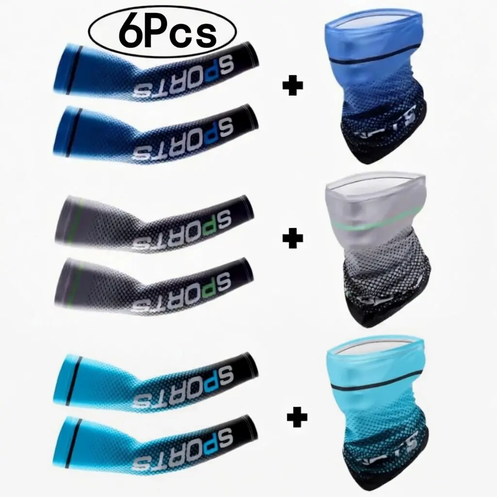 Yeomoo Unisex Protective Gear Set - Solid 4-Way Stretch Cooling Arm Sleeves & Breathable Face Covering with Sun Protection for Fishing & Cycling, Face Masks