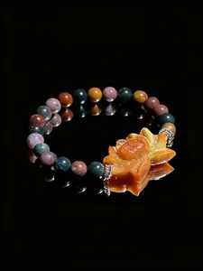 Hand-Carved Lotus Crystal Pendant with Ocean Jasper - Elegant Design & Natural Elements for Versatile Wear by Adults