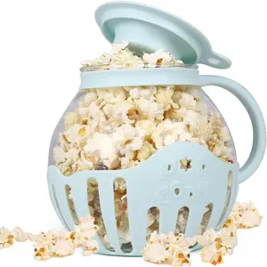 2.25qt Microwave Glass Popcorn Maker Pot - High Borosilicate Temperature-Safe Glass, Silicone & Heat-Resistant Lid, BPA-Free, Dishwasher Safe, Homemade Micro-Popcorn Maker for Lazy Days