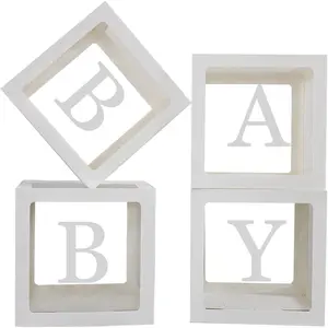 Boxes with Letters for  Shower,Clear  Shower Decorations Block Boxes for ,Transparent Balloon Box Backdrop Birthday Party,4PCS