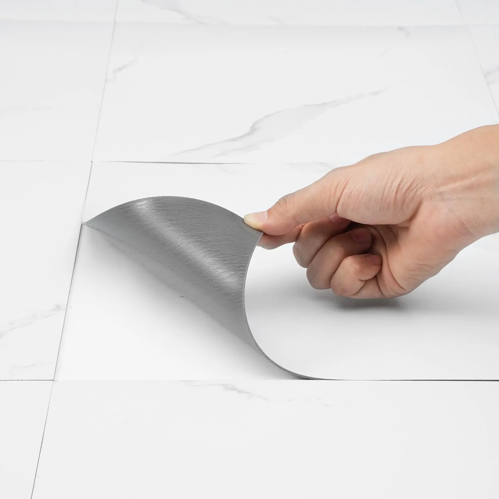 【summerfinds】VEVOR Self Adhesive Vinyl Floor Tiles 12 x 12 inch, 50 Tiles 1.5mm Thick Peel & Stick, White Marble Texture DIY Flooring for Kitchen, Dining Room, Bedrooms & Bathrooms, Easy for Home Decor, Marble Floors
