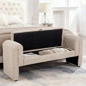 Oatmeal 60 Inch Oversized Velvet Storage Bench Wooden Frame Modern Minimalist Multi-Purpose Extra Long Bench Spacious Two Person Seating Space Saving Accent Bench for Entryway Bedroom Living Room Mudroom