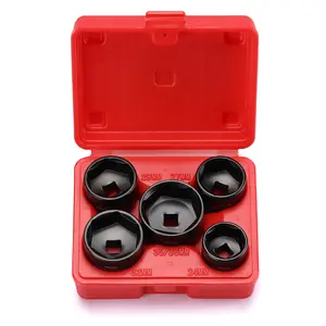 5 Pieces 3/8" Drive Low Profile Oil Filter Socket Set, Oil Filter Cap Remover and Installer Tool Set, 6 Point, 24mm 27mm, 29mm, 32mm, 36mm, CR-V Wheel Steering