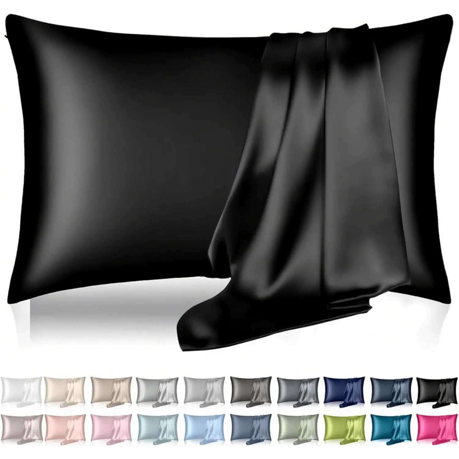 Silk Pillowcase for Hair and , Mulberry Silk Pillow Cases  Size, Smooth Anti  Cooling Beauty Sleep Both Sides  Silk Satin Pillowcases with  Zipper, Gifts for Women Men, Black