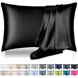 Silk Pillowcase for Hair and , Mulberry Silk Pillow Cases  Size, Smooth Anti  Cooling Beauty Sleep Both Sides  Silk Satin Pillowcases with  Zipper, Gifts for Women Men, Black