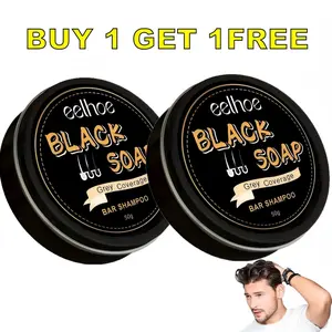 Black Soap Bar Shampoo Buy 1 Get 1 Free Natural Hair Dye Shampoo Bar Gentle Cleansing Moisturizing Formula for Men Women Covers Grey Hair Roots Restores Deep Black Shine Long Lasting Color