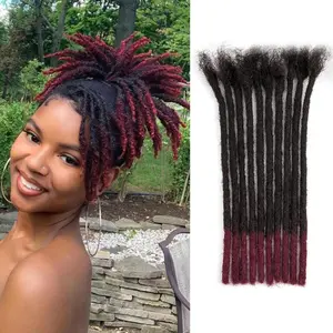 10 Stands Black To Burgundy Ombre Loc Extensions Human Hair Interlocking 0.6cm Width 100% Human Hair Dreadlock Extensions Soft Human Hair Dreadlock Extensions for Man/Women Full  Can be Dyed and Bleached Handmade Dreads Beginner Friendly