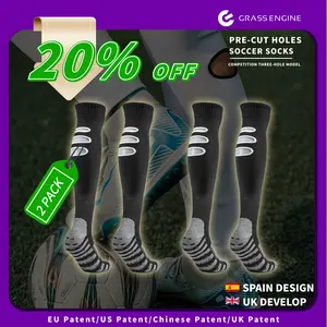 2 set Pre Cut Grip Soccer Socks with 3 Holes, Anti-Cramp Professional No Slip Knee High Football Athletic Socks for Men