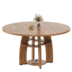 Modern Dining Table with Storage Shelf – 47-Inch Round Table for 4-6, Adjustable Leveling Feet, Easy Assembly & Cleaning, Ideal for Dining Room or Apartment, Not Including Chairs