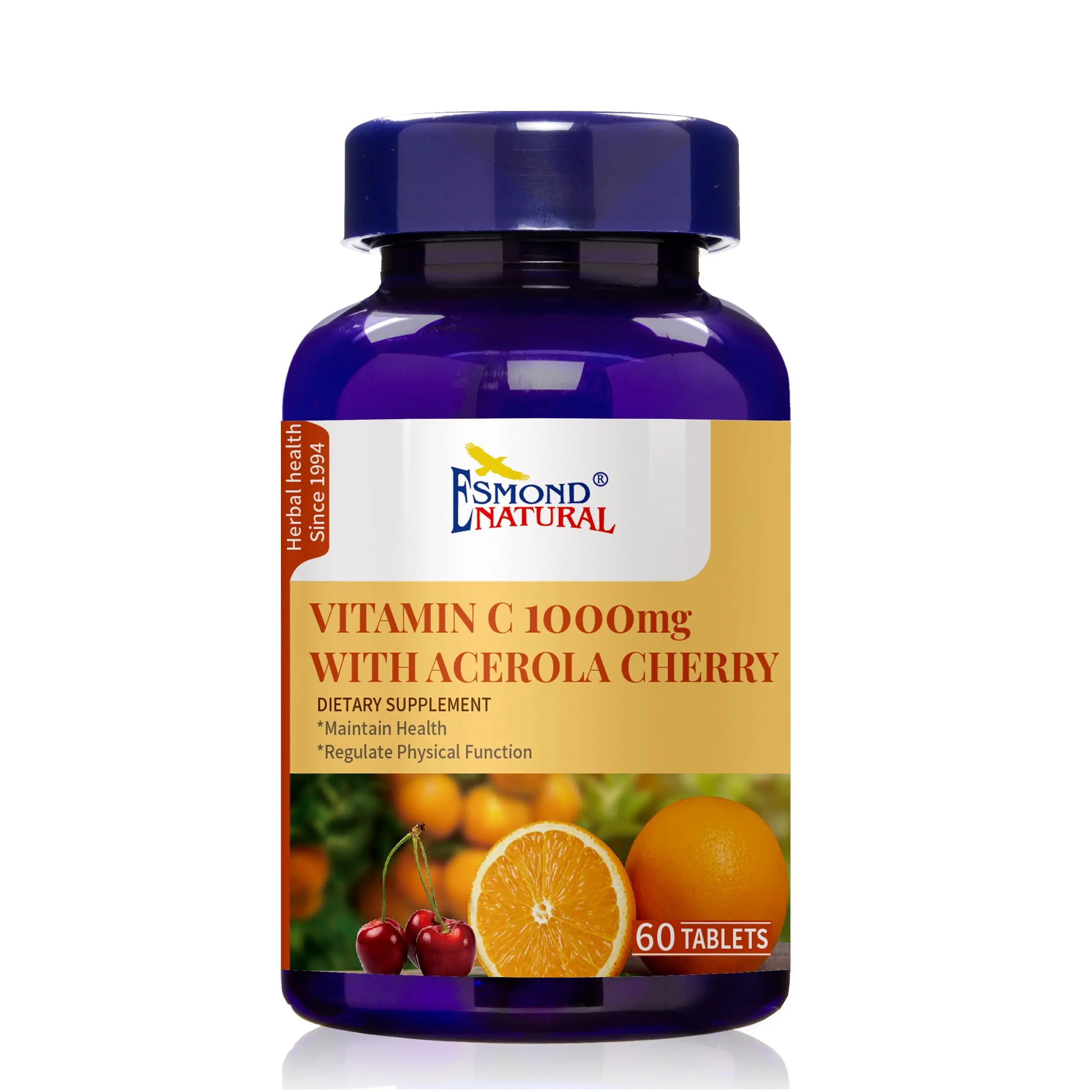 Vitamin C 1000mg with Acerola Cherry Supports Immune System Energy Levels Skin Vitality USA FDA GMP NPAC-1000mg 60 Tablets